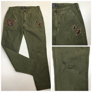 NWT A&F ABERCROMBIE & FITCH Green Ames Slim Boyfriend Distressed Jeans